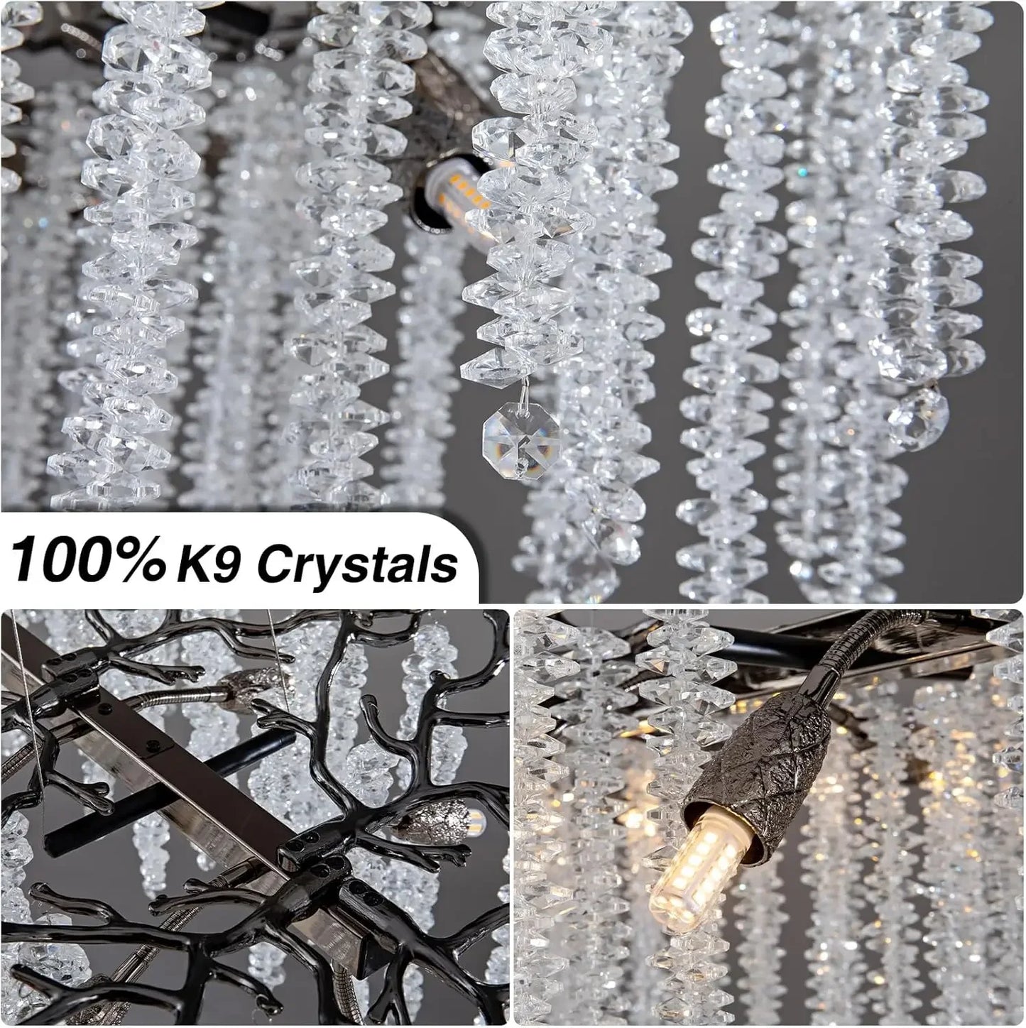 Modern Black Luxury Round Tree Branches Chandelier Lighting for Dining Room Bedroom Table K9 Large Luxury Chandeliers for Loyer