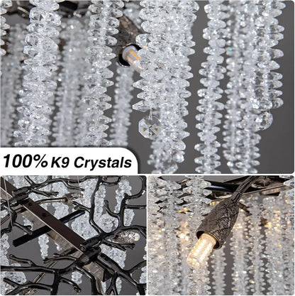 Modern Black Luxury Round Tree Branches Chandelier Lighting for Dining Room Bedroom Table K9 Large Luxury Chandeliers for Loyer