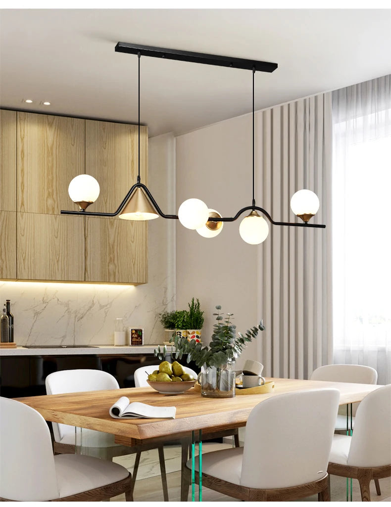 Nordic Black LED Chandelier For Living Room Kitchen Modern Home Indoor Ceiling Lighting Fixtures Glass Ball E14 Hanging Lamps