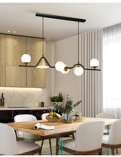 Nordic Black LED Chandelier For Living Room Kitchen Modern Home Indoor Ceiling Lighting Fixtures Glass Ball E14 Hanging Lamps