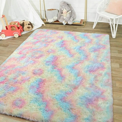 Ultra Soft Fluffy Area Rugs for Bedroom Shaggy Bedroom Carpet Plush Living Room Furry Floor Rugs Non-Slip Tie-Dyed Floor Carpet