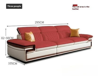 MINGDIBAO Premium Italian Genuine Leather Sofa Set for Living Room with Adjustable Headrests, Bluetooth Speaker, Wireless Charge