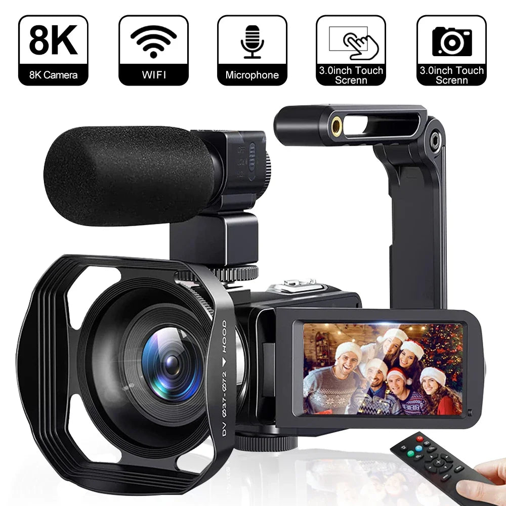 8K Digital Photography Camera 48MP Handheld DV 18X Igital Zoom Camera Recorder 3'' LCD Touch Screen Portable Recording Camcorder