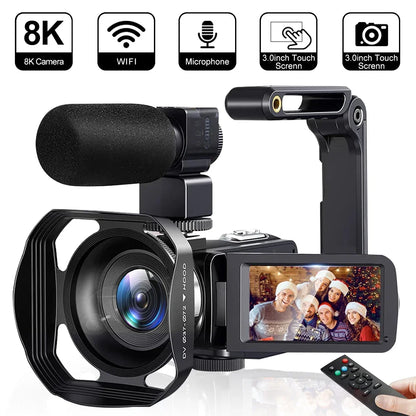 8K Digital Photography Camera 48MP Handheld DV 18X Igital Zoom Camera Recorder 3'' LCD Touch Screen Portable Recording Camcorder