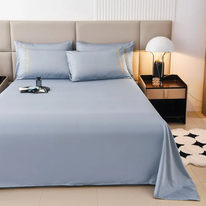 3PCS Solid Color Flat Sheet With English Embroidery Pillowcases Soft & Breathable Bed Sheet Hotel Quality Microfiber Bed Cover