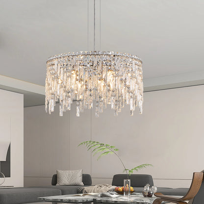 Chrome Elegant Crystal Chandelier Modern Ceiling Light Fixture with Reflective Hanging Crystals for Living Room and Foyers