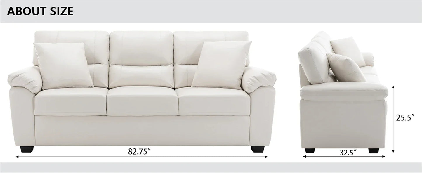 Morden Fort white leather love seat and sofa set, modern luxury and comfy furniture sleeper pouches for living room, apartment,