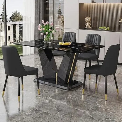 Marble Dining Table Set,Modern Dinings TablewithMDF Base Dinings Room Table and 4 Upholstered Metal Leg Chairs,Dining Room Sets