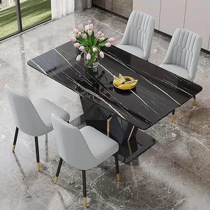 Marble Dining Table Set,Modern Dinings TablewithMDF Base Dinings Room Table and 4 Upholstered Metal Leg Chairs,Dining Room Sets