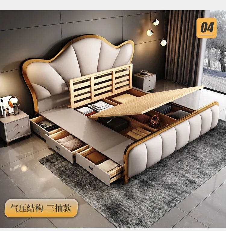 Nordic Luxury Double Bed Modern Wood High End Headboard Frame Double Bed Kids Girl Camas Matrimonial Furniture For Bedroom