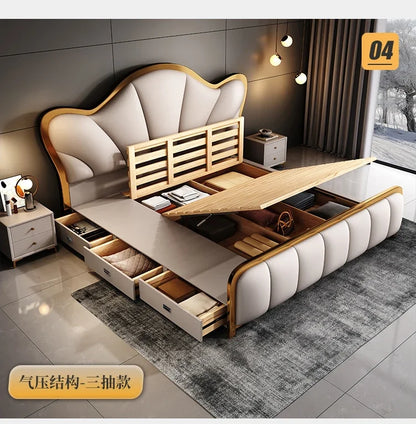Nordic Luxury Double Bed Modern Wood High End Headboard Frame Double Bed Kids Girl Camas Matrimonial Furniture For Bedroom