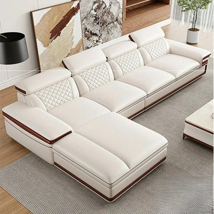 MINGDIBAO Premium Italian Genuine Leather Sofa Set for Living Room with Adjustable Headrests, Bluetooth Speaker, Wireless Charge