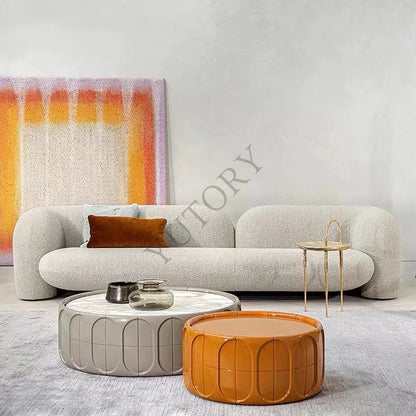 Italian minimalist double three-person small apartment living room sofa lambswool fabric leisure sofa