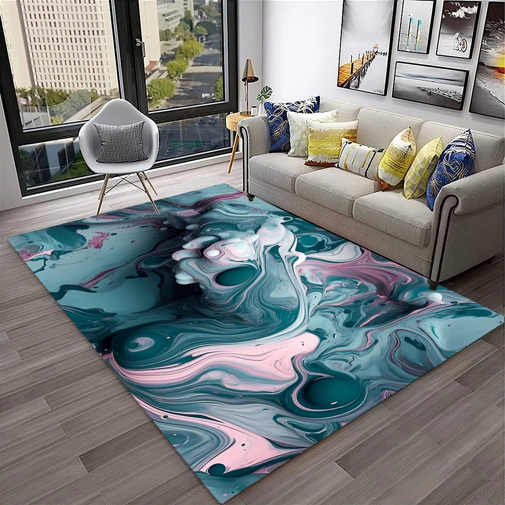 HD Colour Fluid Irregular Illusion Marble 3D Carpet Rug for Home Living Room Sofa Doormat Decor,kids Area Rug Non-slip Floor Mat