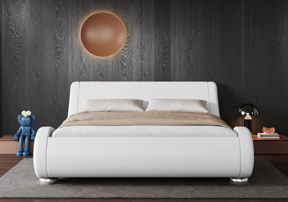 Upholstered Platform Bed Frame with Ergonomic & Adjustable Headboard, Modern Low Profile Sleigh Design