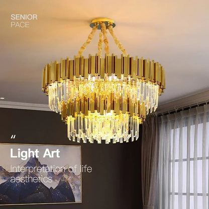 Light luxury golden luxury chandelier interior lighting hotel living room ceiling Led glossy lighting fixture crystal chandelier