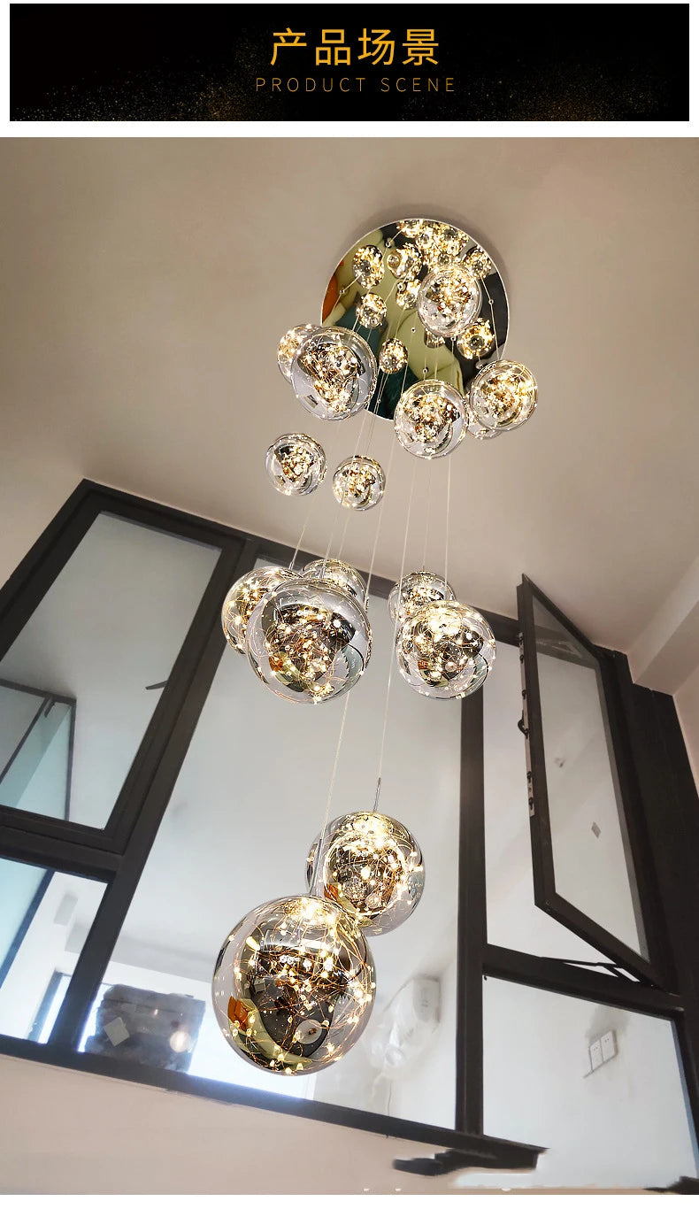 Modern Led Chandelier Glass Ball Dimmable for Staircase Living Room Pendant Lamps Home Decor Lighting Suspension Design Lusters