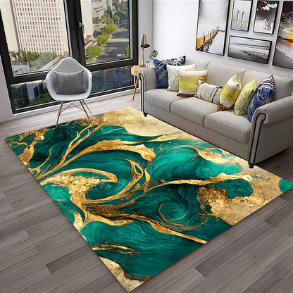 Luxurious Black Green Gold Colour Marble 3D Carpet Rug for Home Living Room Sofa Doormat Decor,kids Area Rug Non-slip Floor Mat