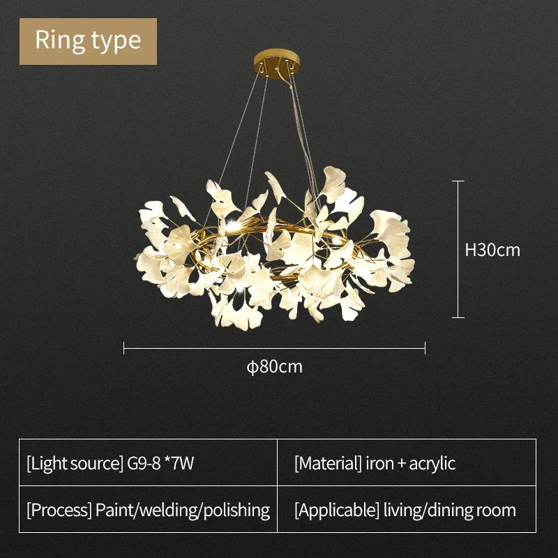 Nordic gingko leaf LED chandelier modern Kitchen living room Bedroom Dining room round interior loft ceiling hanging light