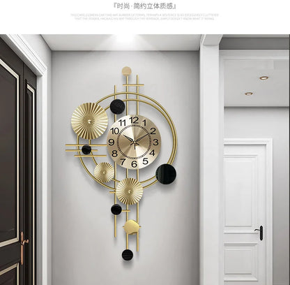 Large Wall Clock Gold Nordic Living Room Art Lotus Leaf Hanging Watch Circular Geometry Pointer Mute Wall Clock Home Decoration