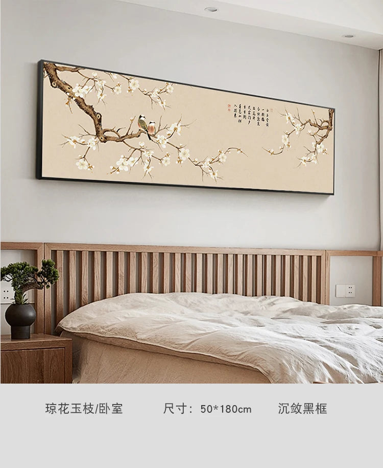 New Chinese Zen Flower and Bird Bedhead Painting Living Room Decoration Painting Sofa Background Wall Mural Painting Home Decor