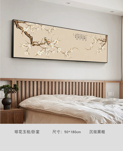 New Chinese Zen Flower and Bird Bedhead Painting Living Room Decoration Painting Sofa Background Wall Mural Painting Home Decor