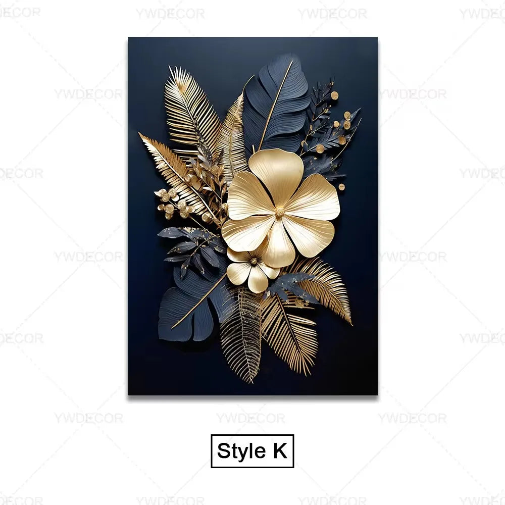 Luxury Black Gold Plant Leaves Canvas Poster Print Modern Home Abstract Wall Art Painting Living Room Luxury Decoration Gift