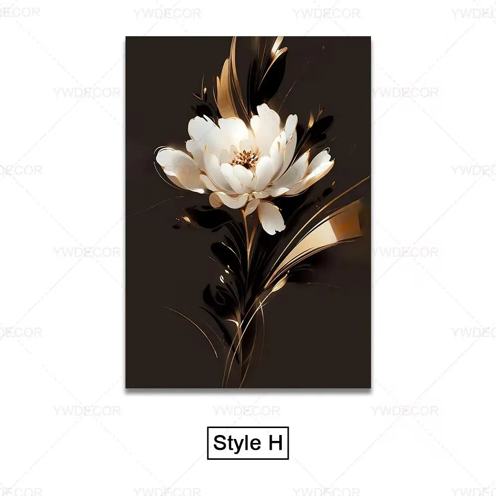 Luxury Black Gold Plant Leaves Canvas Poster Print Modern Home Abstract Wall Art Painting Living Room Luxury Decoration Gift