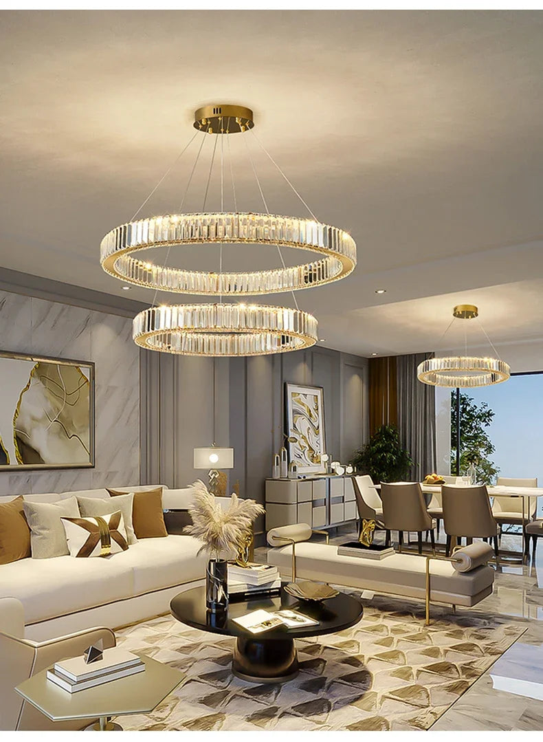 2024 Led Luxury Crystal Ceiling Pendant Lamp Living Room Bedroom Hanging Chandelier Bar Dining Table Light for Room Decor Lustre