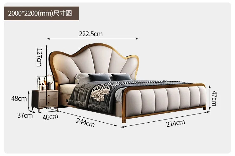 Nordic Luxury Double Bed Modern Wood High End Headboard Frame Double Bed Kids Girl Camas Matrimonial Furniture For Bedroom