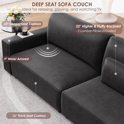 Hifit 105"" Large Sofa Couches For Living Room, Fluffy Faux Leather Couch With 35"" Extra Deep Love Seat & Comfy Cushion, 2