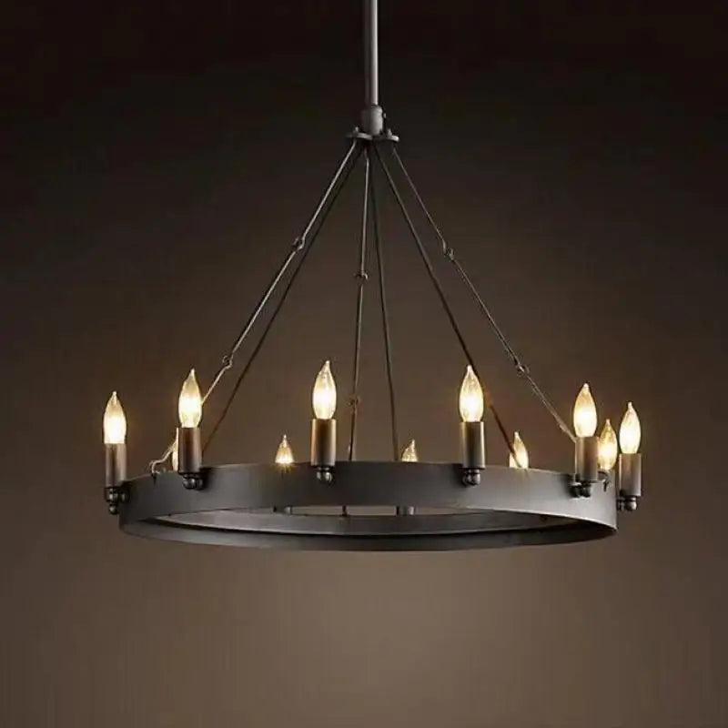 Modern American Retro Iron Pendant Lamp Vintage Industrial Led Droplight Round Cafe Restaurant Bar Knight Candle Chandelier