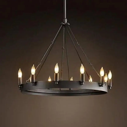 Modern American Retro Iron Pendant Lamp Vintage Industrial Led Droplight Round Cafe Restaurant Bar Knight Candle Chandelier