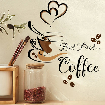 Coffee Cup Pattern Wall Stickers DIY Cafe Restaurant Living Room Home Decoration Self-adhesive Hand Carved Kitchen Wallpaper