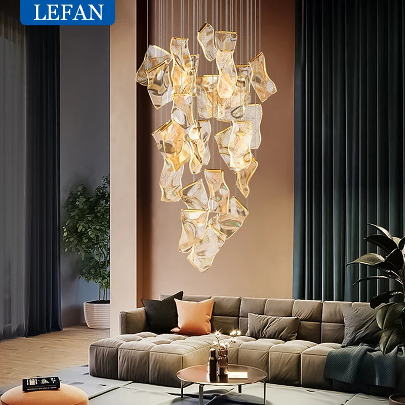 Light Guide LED Modern Chandelier living room decor lighting Duplex Rotating Stairs Pendant Lamp Dining room Hanging Lights