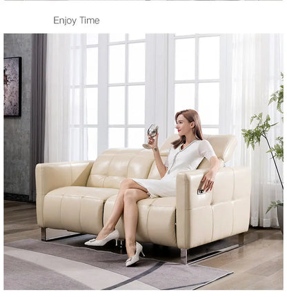 Genuine Leather Recliner Sofa Set,Modern Electric Recliner Sofa Set for Living Room