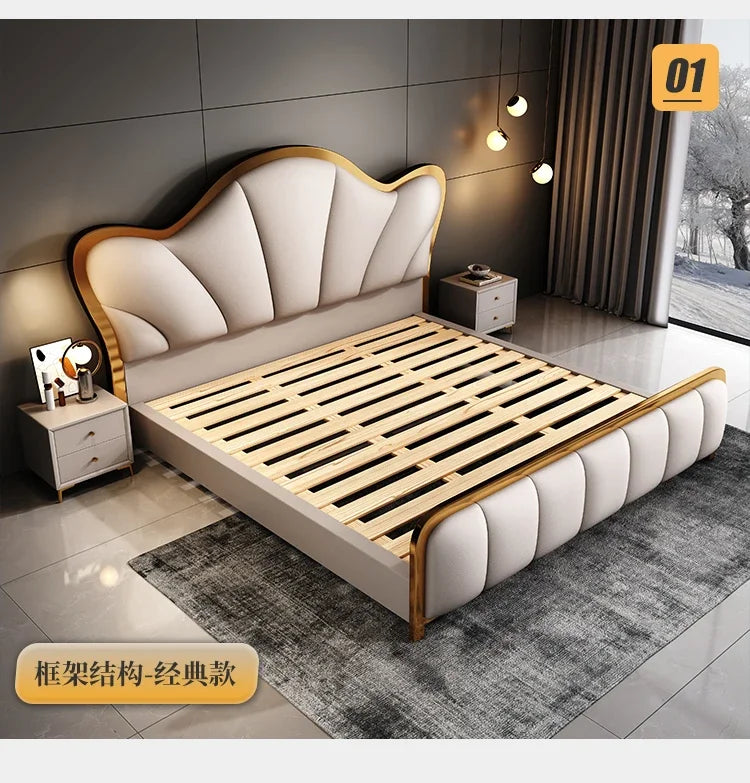 Nordic Luxury Double Bed Modern Wood High End Headboard Frame Double Bed Kids Girl Camas Matrimonial Furniture For Bedroom
