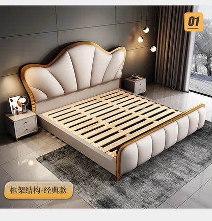 Nordic Luxury Double Bed Modern Wood High End Headboard Frame Double Bed Kids Girl Camas Matrimonial Furniture For Bedroom