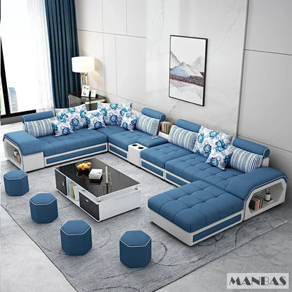 Linlamim Fabric Sofa Set Furniture Living Room Sofa Set With USB And Stools