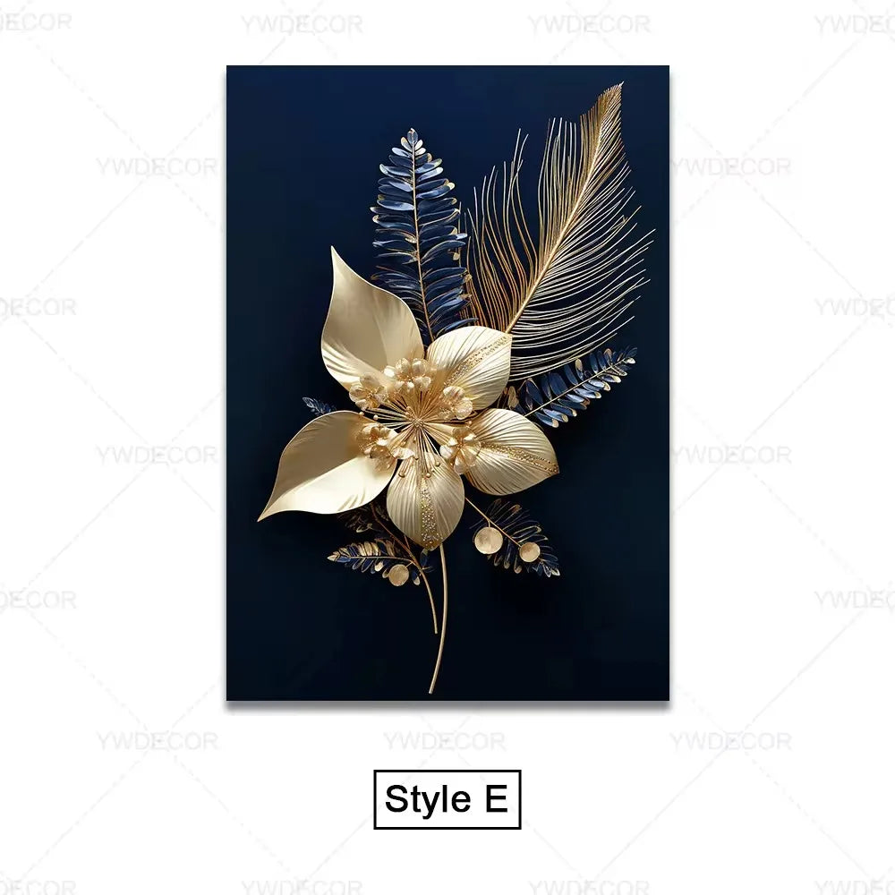 Luxury Black Gold Plant Leaves Canvas Poster Print Modern Home Abstract Wall Art Painting Living Room Luxury Decoration Gift