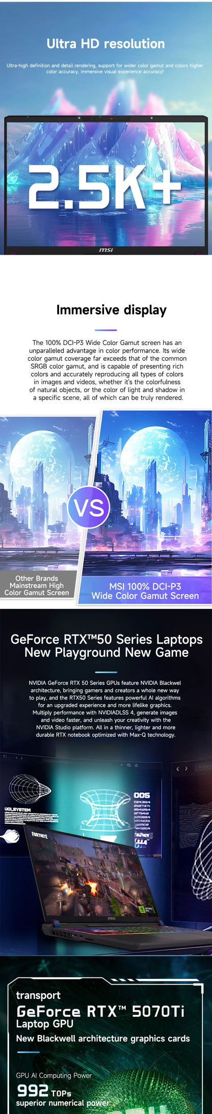 2025 MSI Vector 16 HX AI Gaming Laptop 16 Inch 2.5K 240Hz IPS Screen Netbook Ultra 9-275HX 32GB 1TB RTX5070Ti Netbook Computer