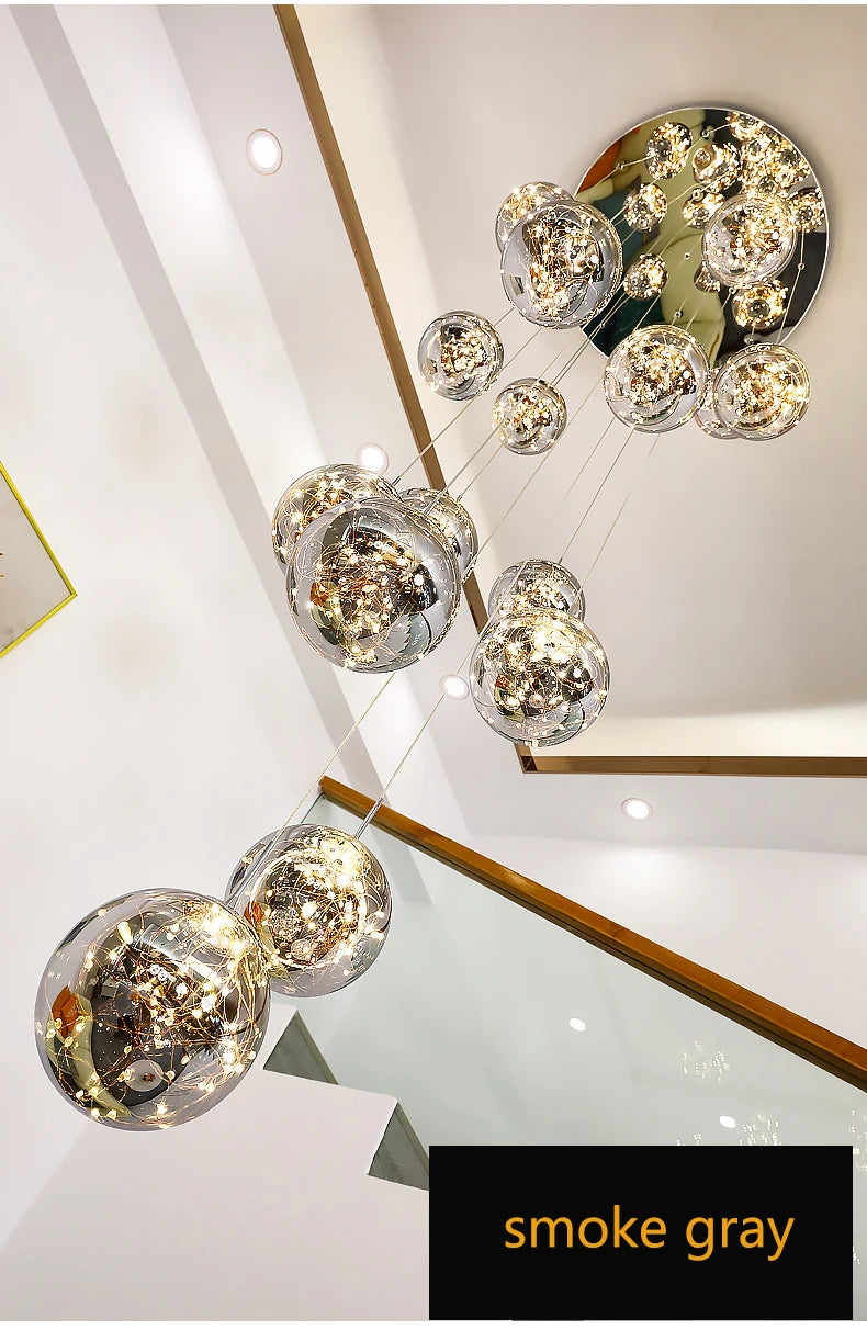 Modern Led Chandelier Glass Ball Dimmable for Staircase Living Room Pendant Lamps Home Decor Lighting Suspension Design Lusters