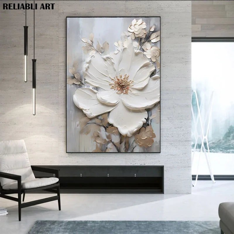 Blooming White Flowers On Canvas, Poster,Print Painting Abstract  Wall Art Picture For Nordic Living Room Decor Cuadros Unframed
