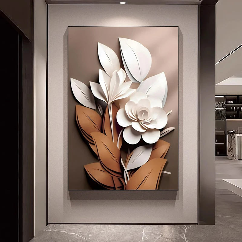 Wabi-Sabi-Nordic Light Painting, Luxury Flower Leaf Wall Art, Canvas Painting, Living Room, Home Decor