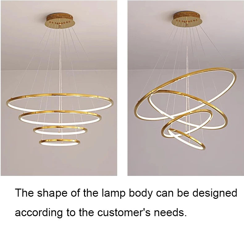 Ring lamp LED chandelier dining room bedroom duplex floor living room large chandelier staircase loft stainless steel chandelier