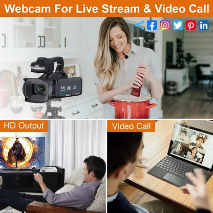 6K Ultra HD Professional Video Cameras for Photography 18X Digital Zoom YouTube Live Streaming Camcorders 64MP Vlogging Recorder