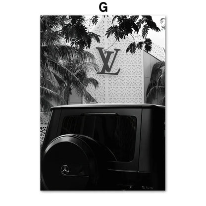 Pink Black Luxury Store Street Landscape Art Canvas Painting Fashion Romantic France Posters Wall Pictures For Living Room Decor