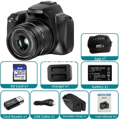4K Professional Video SLR Camera 64MP Vlog Digital Cameras for Youtube Livestream Webcam 10X Optical Zoom Photography Camcorder