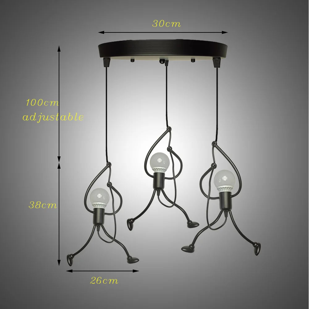 Pendant Lights Nordic Little Iron Man Hanging Lamp Retro Loft Lighting for Children's Room Kitchen Restaurant Coffee Bar Home