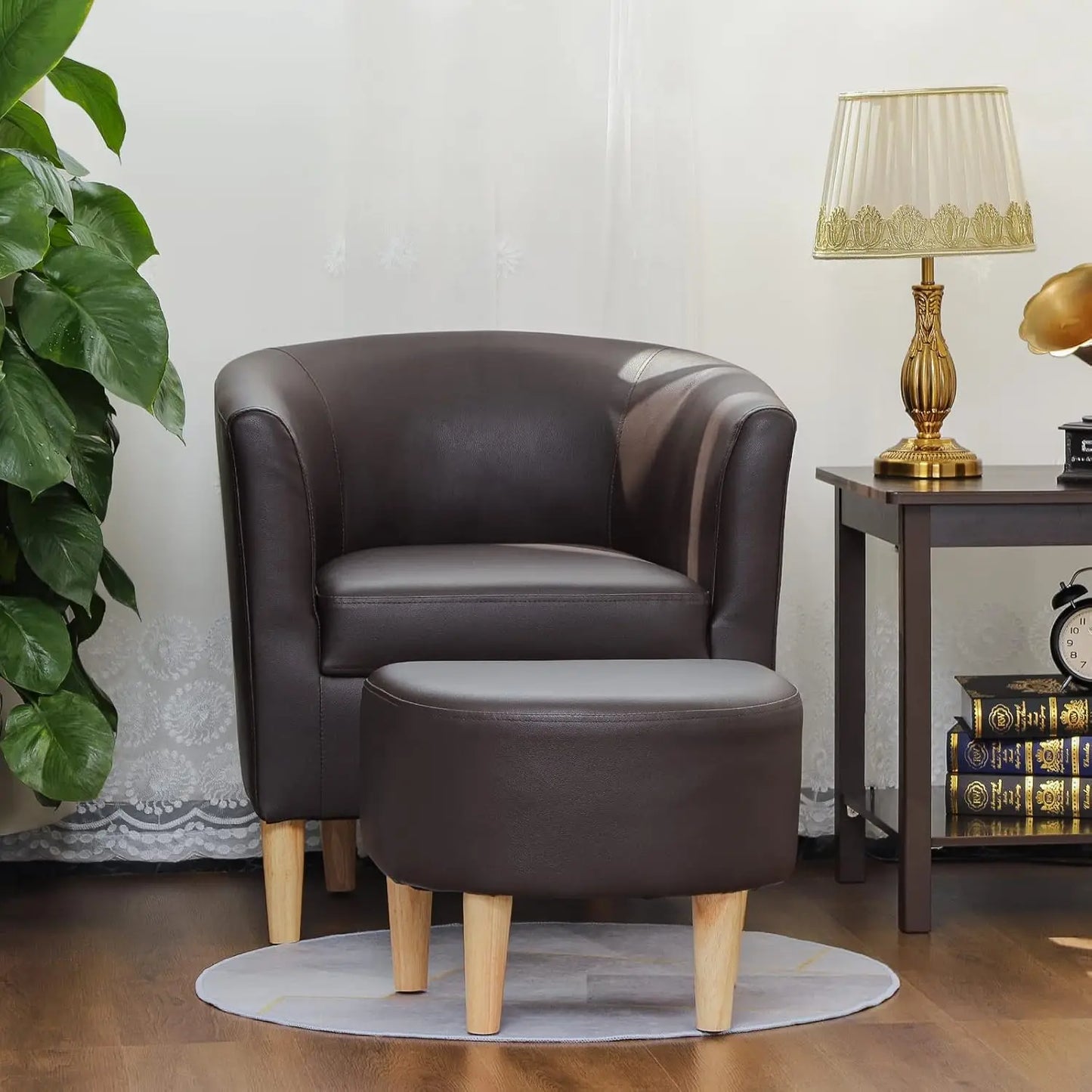 Accent Chair, Sherpa Chair White Fluffy Chair Teddy Barrel Chair with Ottoman Comfy ArmChair Footrest Set